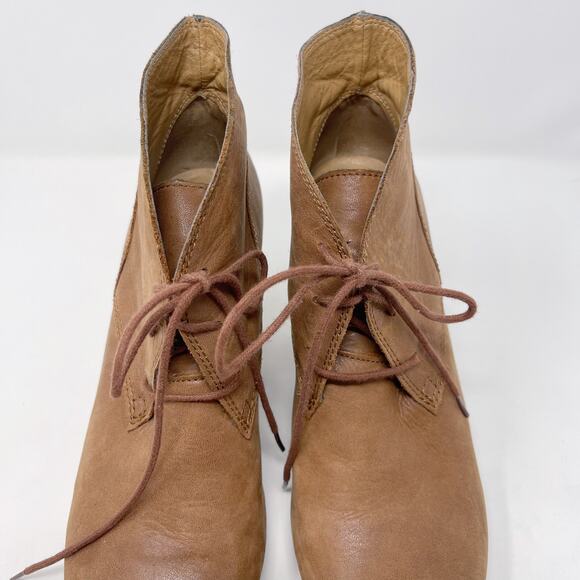 Lucky Brand Womens 8.5 Tan Suede Taheeti Lace Up Wedge Booties Leather Heel - Picture 8 of 13